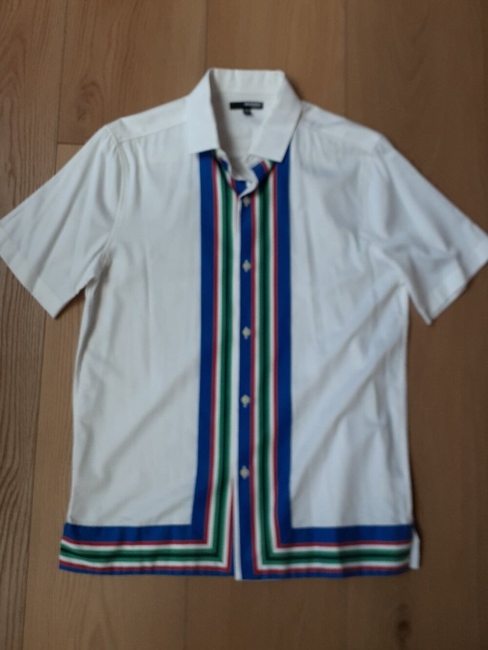 Murano Slim Fit Medium White Button-Down with Multi-Color Stripes